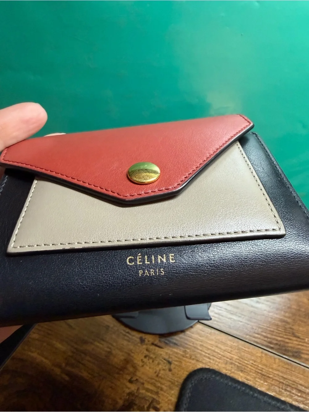Celine Tri-Color Leather Envelope Wallet - Red, Cream & Black